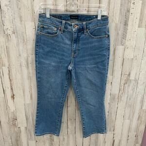 Talbots Crop Flare Mid Rise Jeans Medium Wash Womens Size 6 Petite